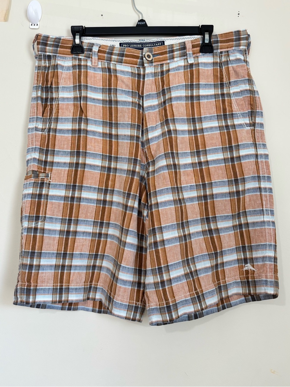 Tommy Bahama Men's 34 Relax Linen Plaid Cargo Slouchy Resortwear Vacation Shorts